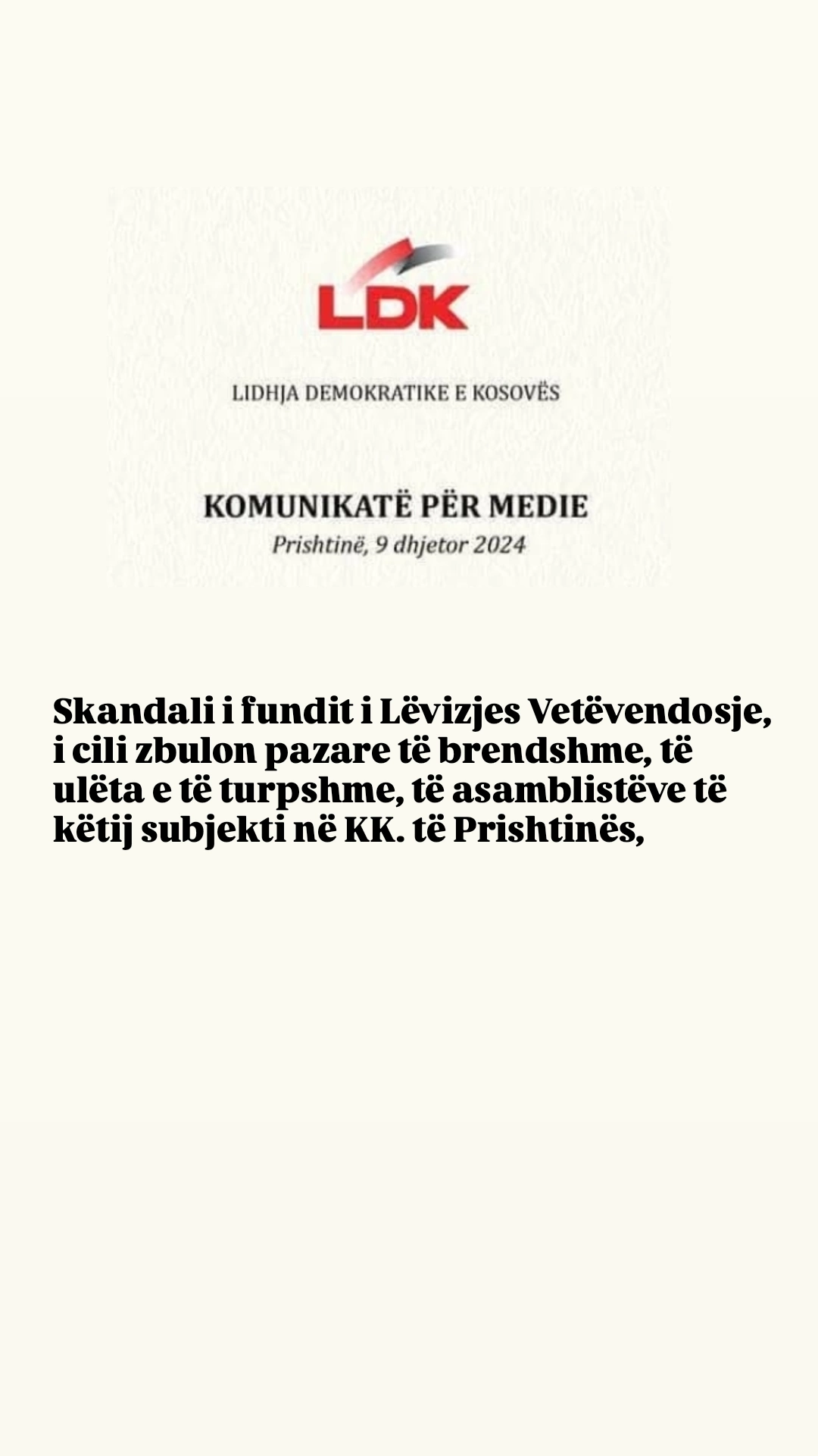 Reagon LDK-ja: pas  skandalit të fundit të Lëvizjes Vetëvendosje